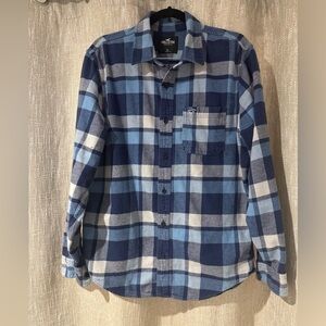 Hollister Men’s Blue Plaid Flannel Button-Down Shirt XL 100% Cotton